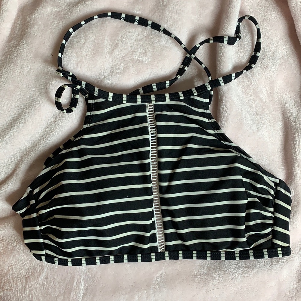 Black and white striped bathing suit top